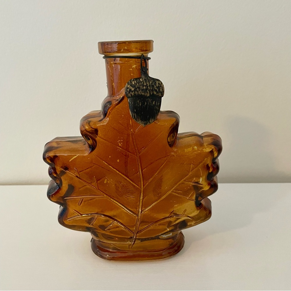 Amber Maple Leaf Shaped Glass Bottle Vase